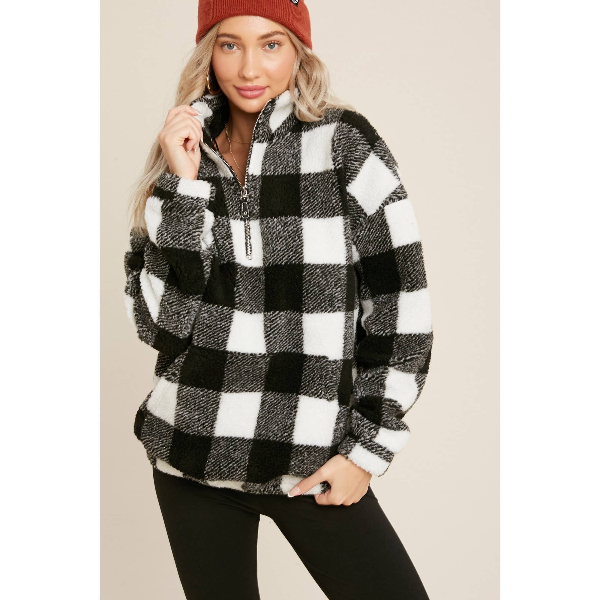 Buffalo plaid sherpa on sale pullover women's